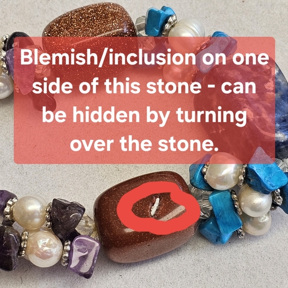 Sodalite,Copper Goldstone, Pearls, Amethyst, Turquoise Stretchy Bracelet - Picture 12 of 14